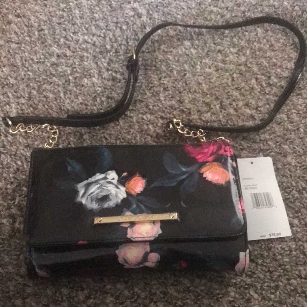 NWT Betsey Johnson Black Floral Print Crossbody